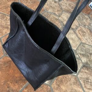 NWOT Neiman Marcus shearling leather shoulder bag reversible satchel carry all